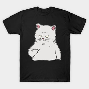 Grumpy white Cat Holding Middle Finger T-Shirt